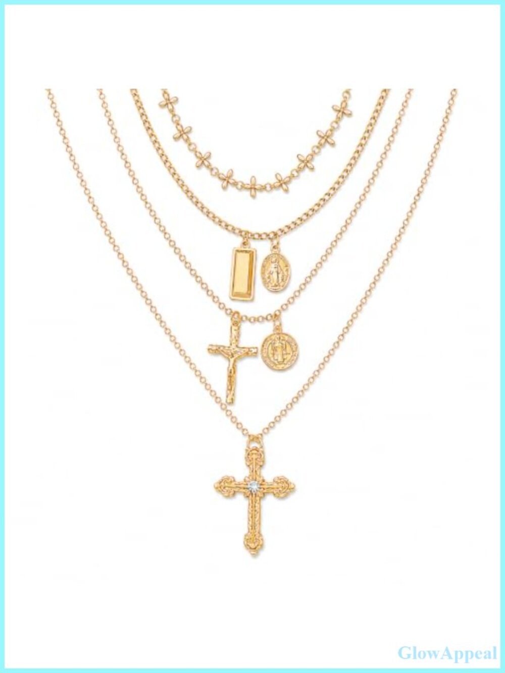 Layered Cross Necklace Set Gold Stacked Christian Jewelry Gift